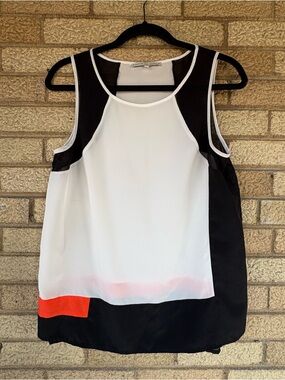 Search for Sanity Black, White and Coral Colorblock Sleeveless Top